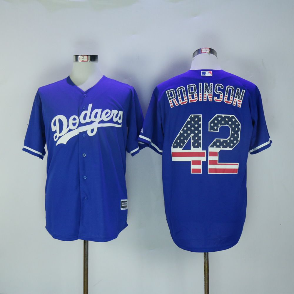 Men Los Angeles Dodgers 42 Robinson Blue National flag MLB Jerseys
